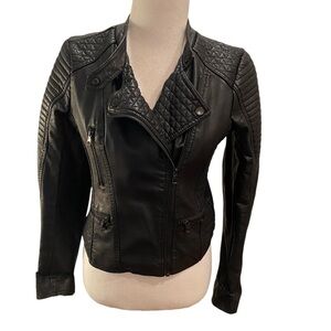 Ci Sono by Cavalini Women's Black Faux Leather Moto Bomber Jacket Size Small